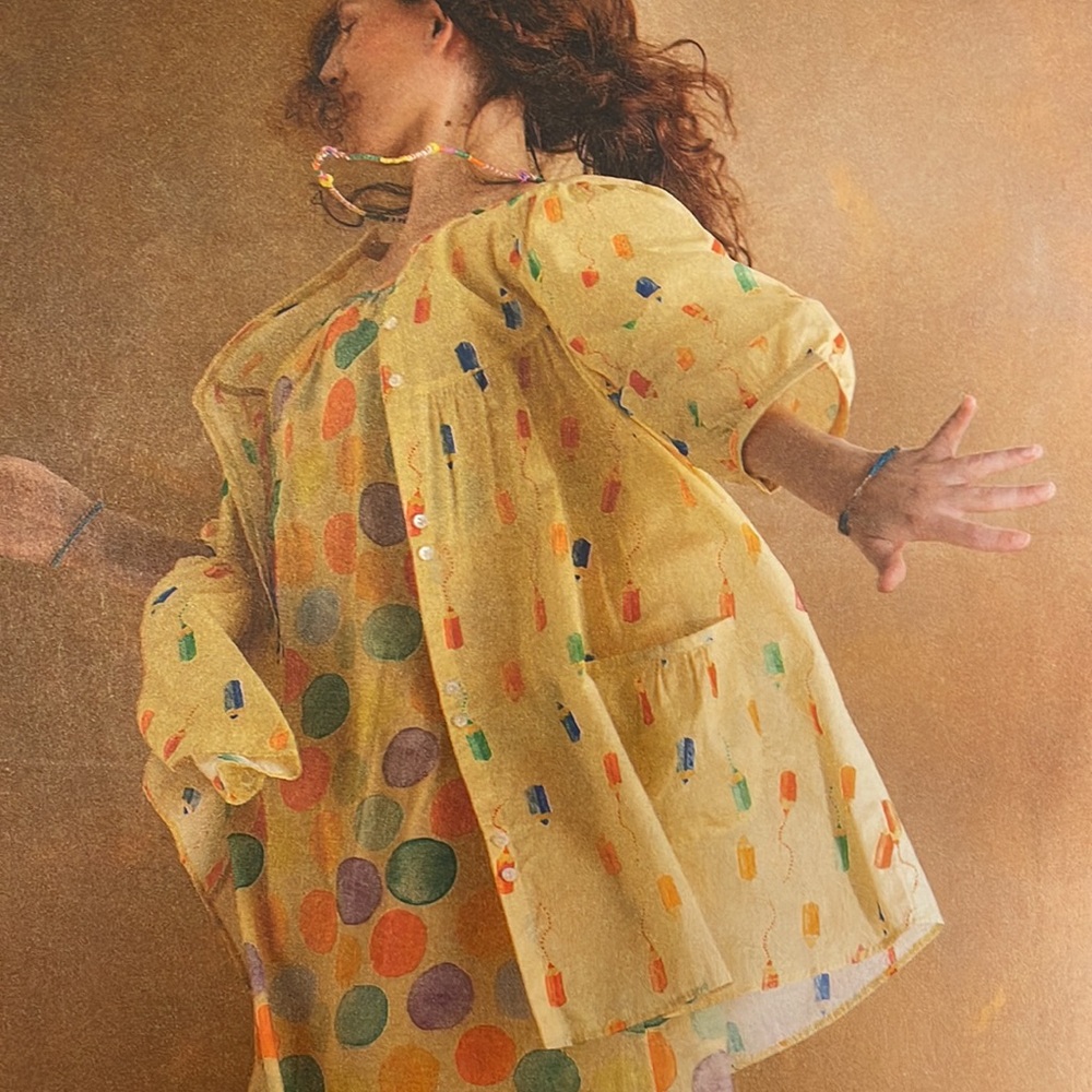 Gudrun Sjoden “Crayon” Artist’s Blouse, Yellow/Pattern, Size Medium